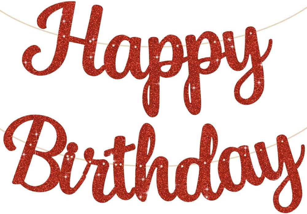 TONIFUL Red Happy Birthday Banner.NO DIY 10Füße, Pre-Strung-Glitter Happy Birthday Zeichen, Happy Birthday Girlande, Happy Birthday Hintergrund, Happy Birthday Dekorationen für Frauen