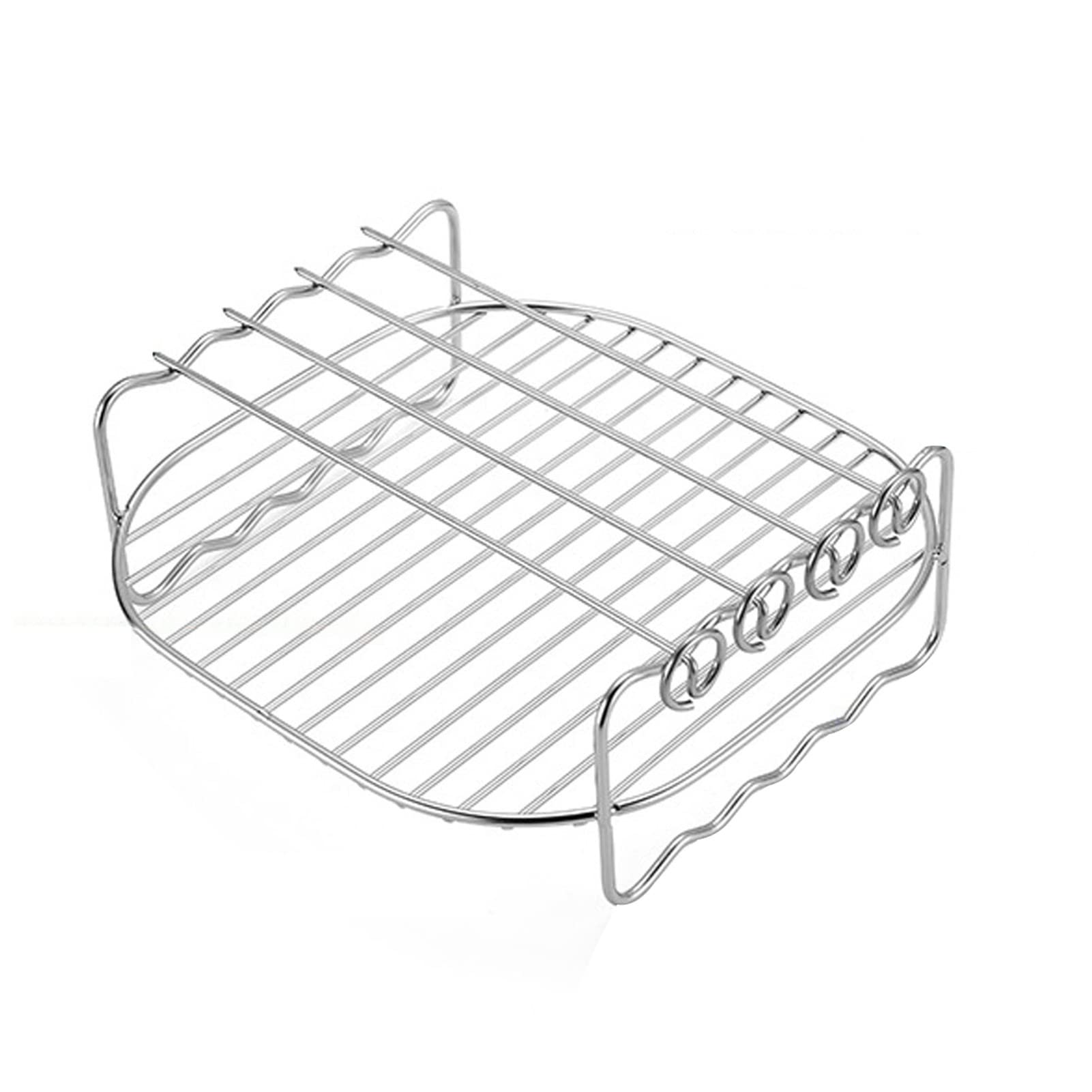 Hoghaki Air Fryer Double Layer Rack, Multi-Purpose Double Layer Rack Stand, Air Fryer Accessories Rack, 6/7/8 in Stainless Steel Air Fryer Accessories with Skewers, Stainless Steel Airfryer Grill Pan