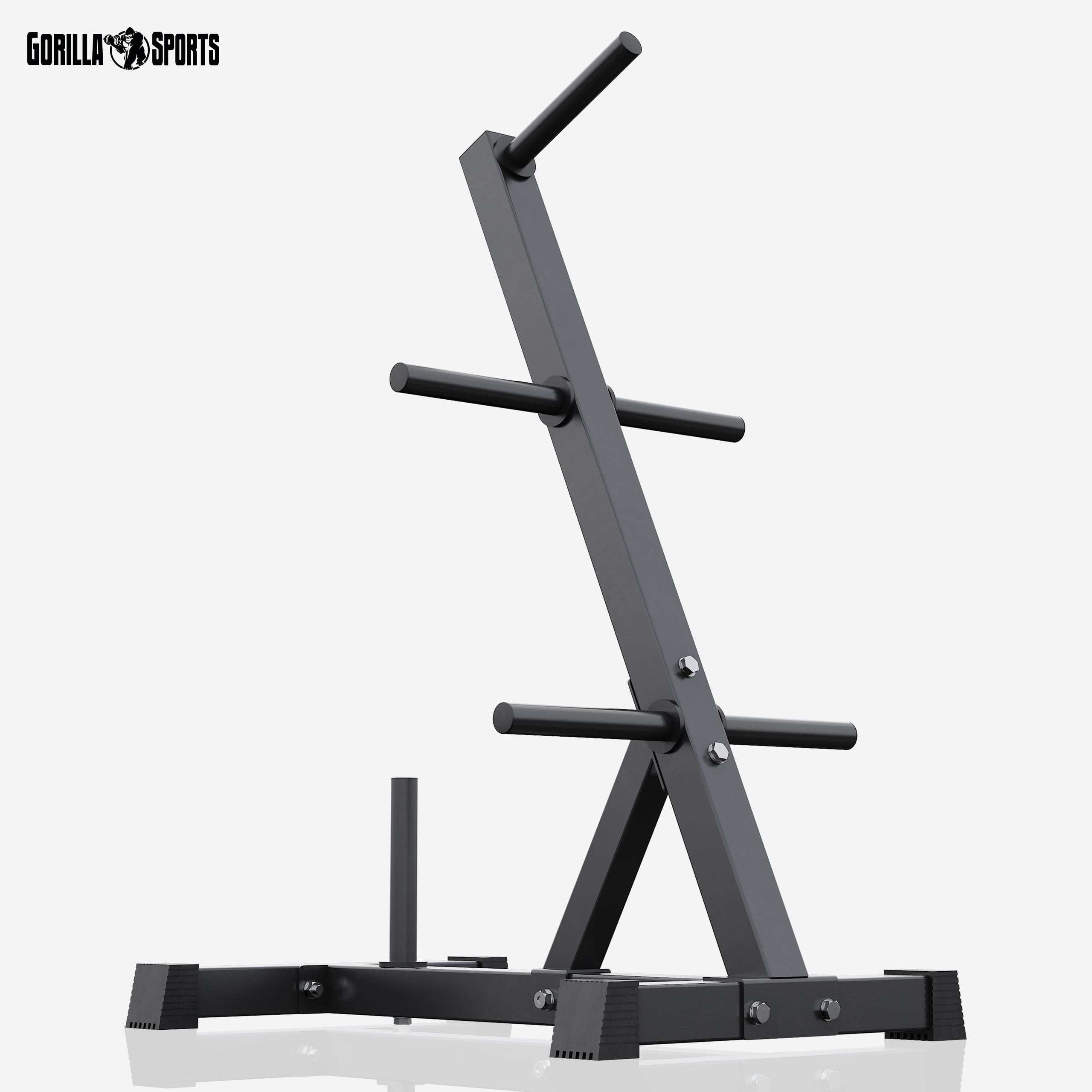 GORILLA SPORTS® Gewichtsständer – mit/ohne Set Hantelscheiben 77,5 kg, 6 Stangen, Ø 30 mm, max. Belastung 200 kg, Stahl, schwarz/weiß – Aufbewahrungsregal für Gewichte, Hanteln, professionell,