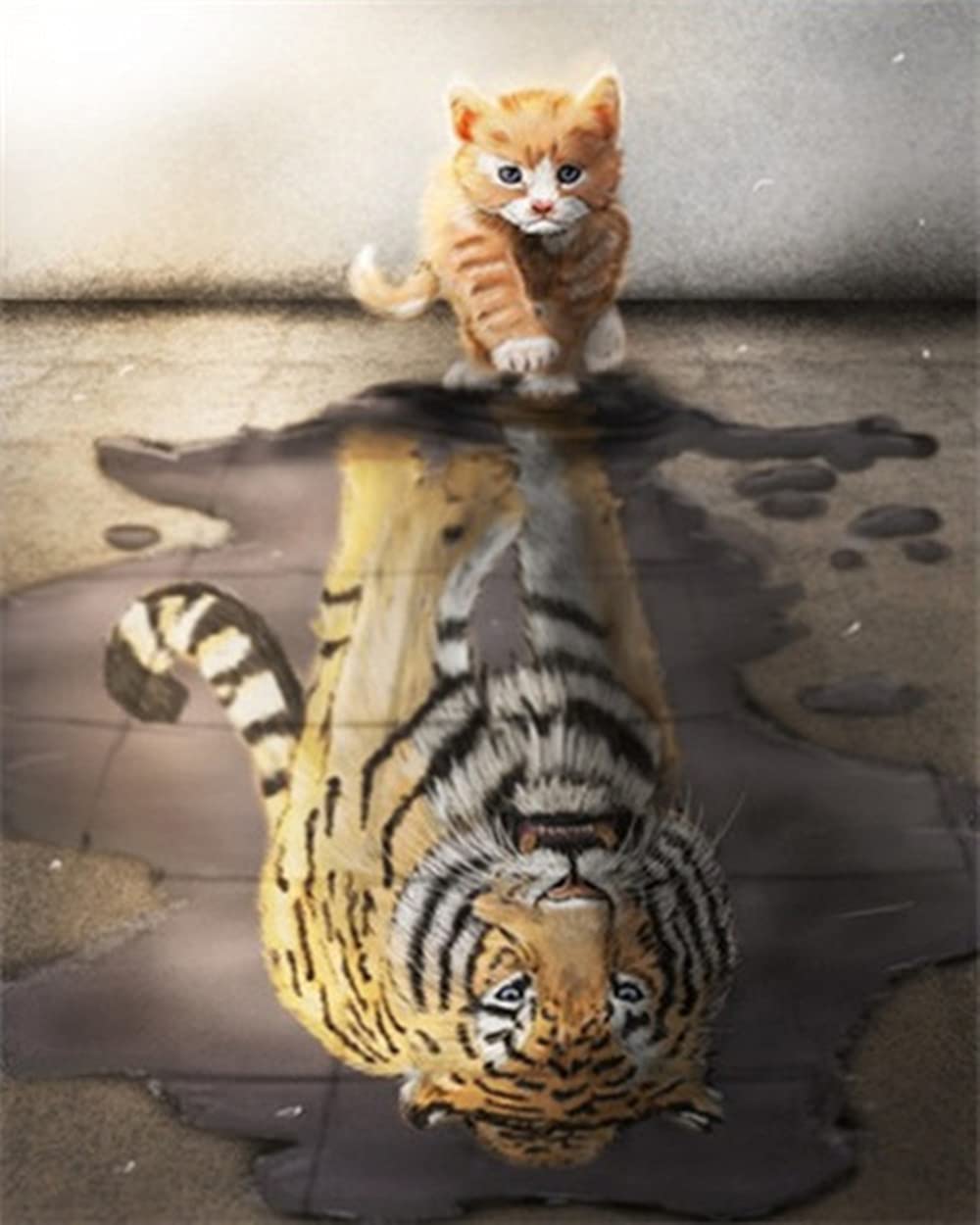 Shukqueen Adults Paint by Numbers Cat and Tiger, DIY Oil Painting Kit for Beginner, Home Decoration, 16X20 Inch, Frameless