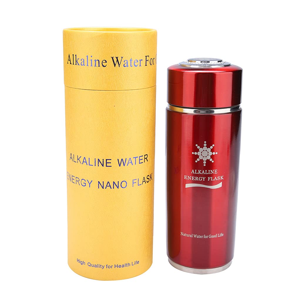 Bouteille alcaline Nano Bouteille d'énergie Acier inoxydable Bouteille d'eau alcaline portable Nano Balance Bio Energy Lonizer Cup Piston (argent) (rouge)
