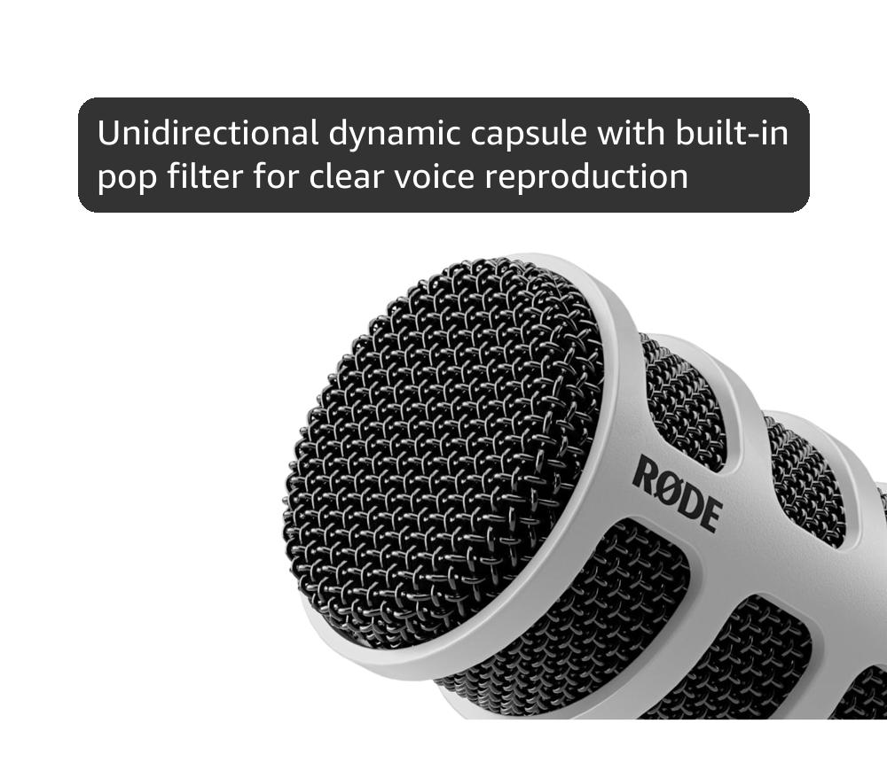 RØDE PodMic Broadcast-quality Dynamic Microphone with Integrated Swing Mount for Podcasting, Streaming, Gaming, and Voice Recording (White)