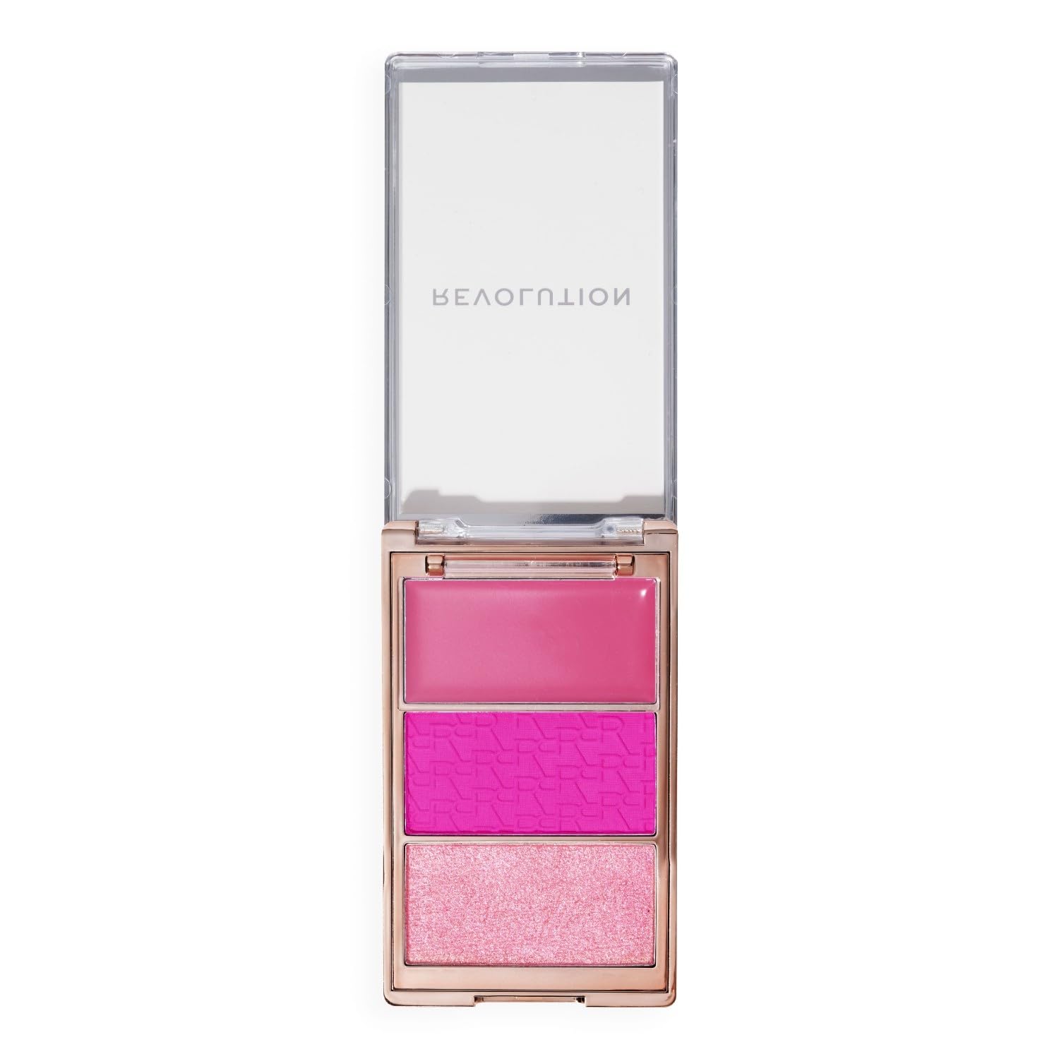 Revolution Palette Blush Icon Palette, kremowy i tłoczony puder, silnie pigmentowany, paleta twarzy, wegańskie i nieokrutne, 3 kolory, Hot Pink Flag