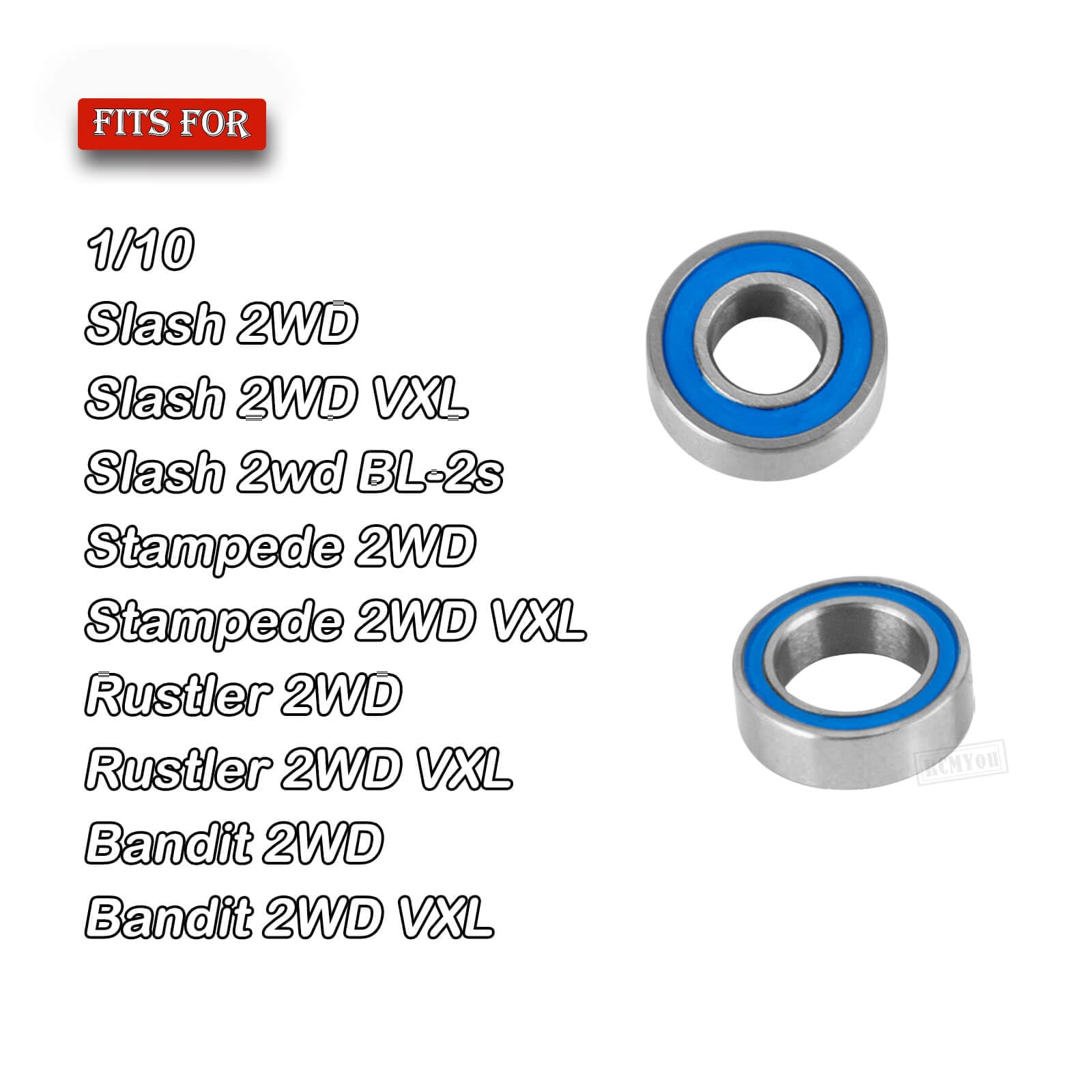 RCMYou RC Bearings Kit Upgrades Part for 1/10 Slash 2WD VXL/Stampede 2WD VXL/Rustler 2WD VXL/Bandit 2WD VXL,Rubber Sealed Precision Ball Bearings,Navy Blue