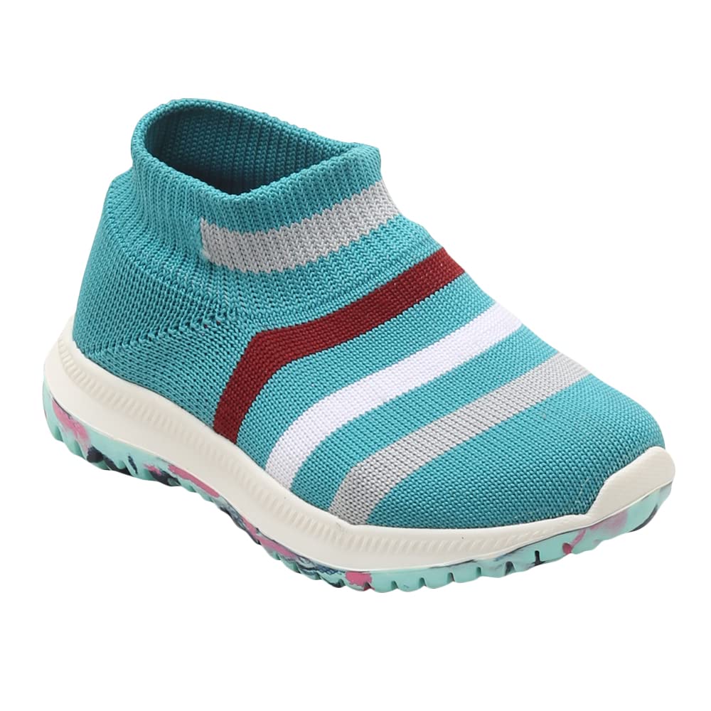 Hopscotch Boys and Girls Net Stripe Print Slip Ons Shoes in Green Color