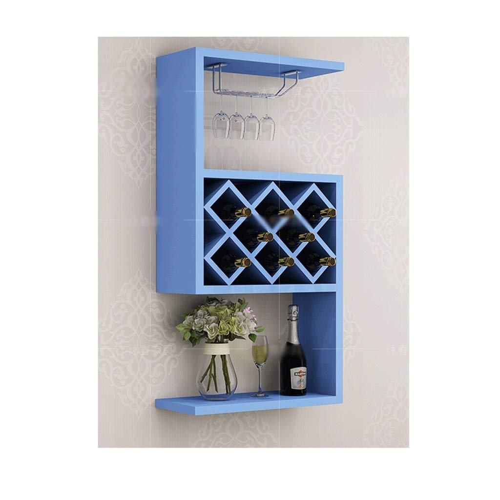 Casier à vin mural étagère à vin suspendue bois massif bleu salon