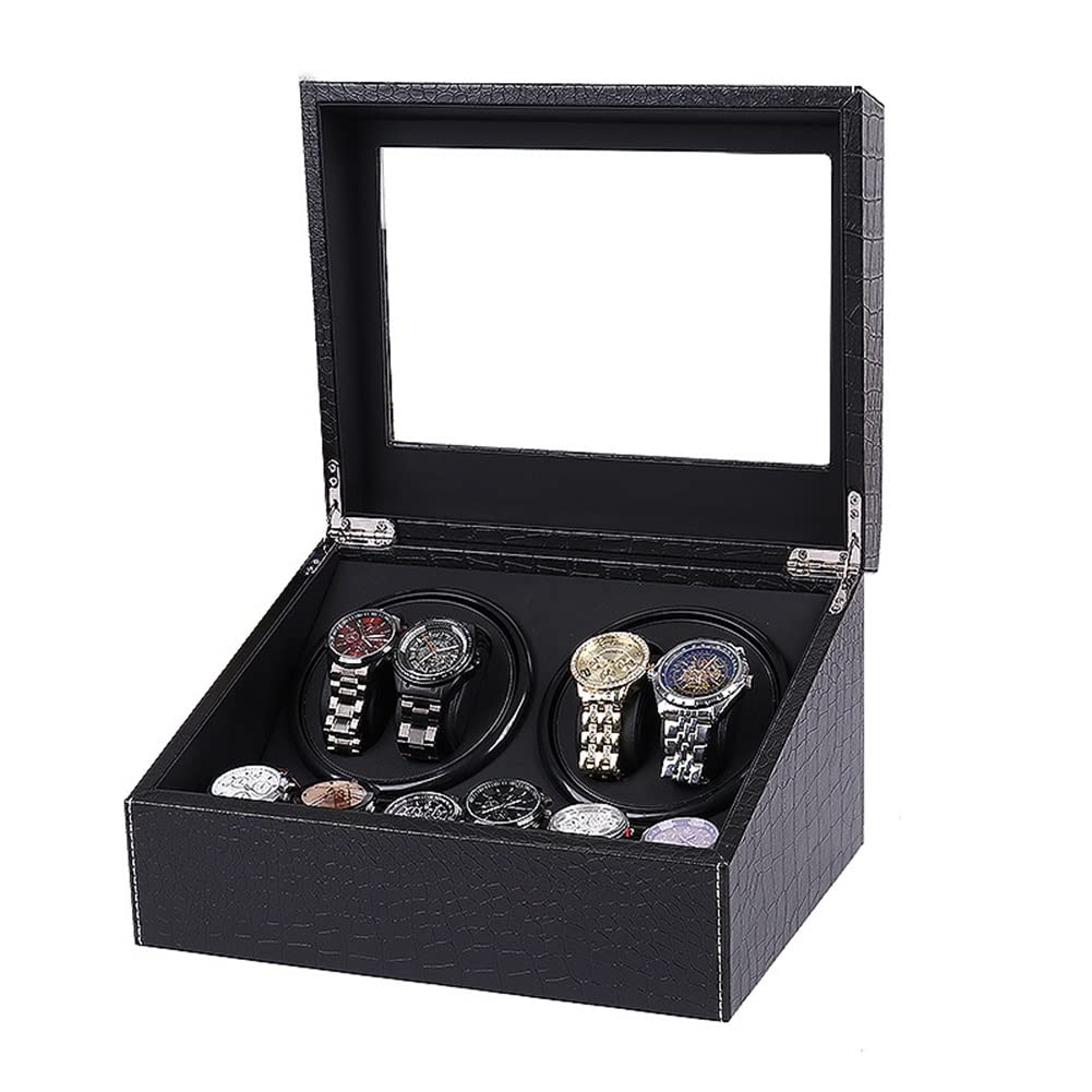 CGCSYZ Automatic Watch Winder Box With 4 Winder Positions And 6 Display Storage Spaces PU Leather With Quiet Motor For Men And Women Watches 5 Rotation Modes (Svart)