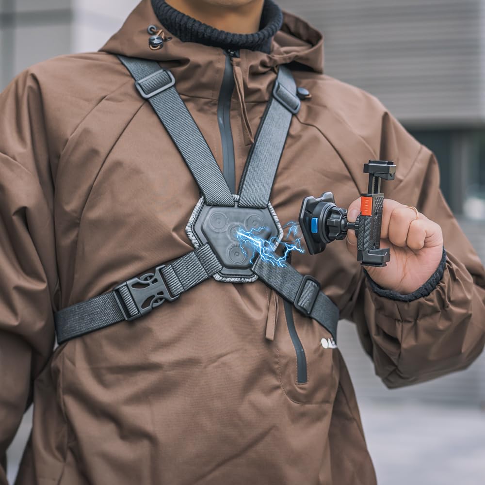SOH Mobile Phone Chest Strap Harness Mount,Magnetic Quickly Release Adjustable Cell Phone Chest Harness Holder, VLOG/POV Balance Stability and Comfort