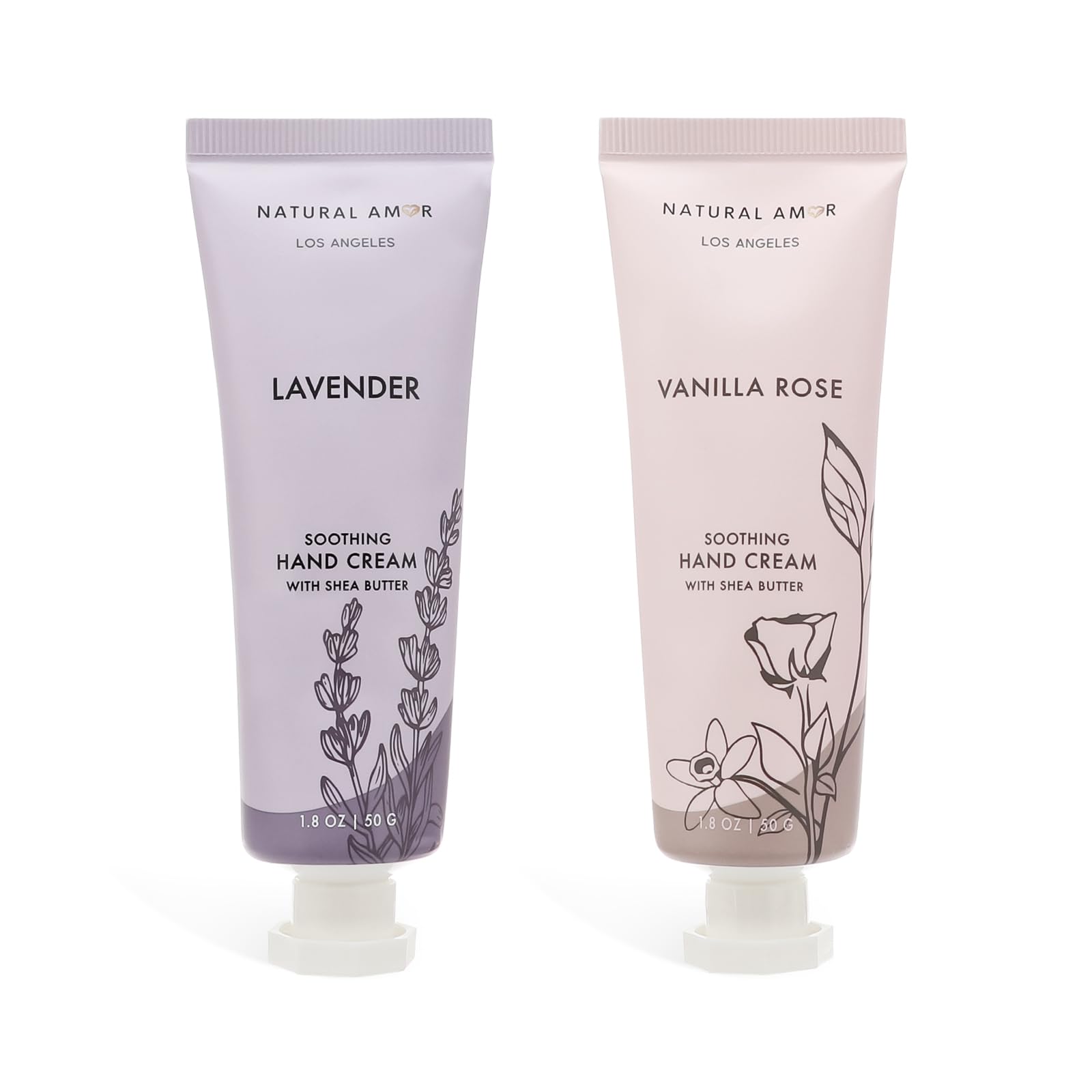 Natural Amor Hand Cream Gift Set, Vanilla Rose & Lavender 2 Pack, Moisturizing Travel Size Hand Lotion with Shea Butter Nourishing Hand Care for Dry Skin Rose, Lavender 1.8 Ounce (Pack of 2)