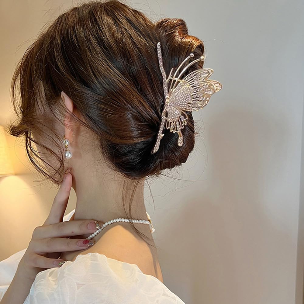 Amazon.co.jp: バタフライ ラージ ラインストーン ヘアクリップ - 高級