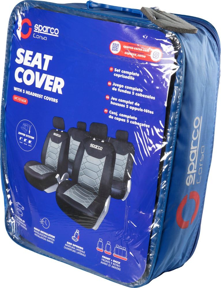 Sparco SPC1016GR Set Coprisedili per Auto, 11 Pezzi, BK, Grigio/Nero