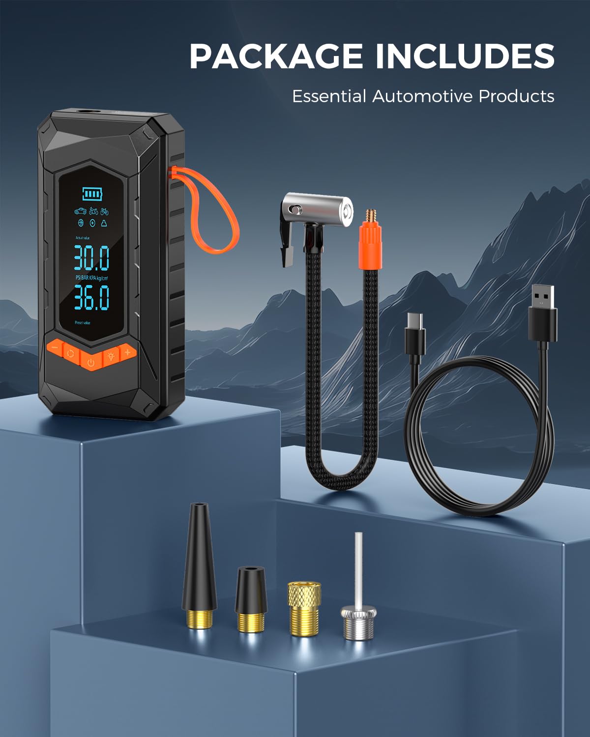 Tire Inflator Portable Air Compressor 160 PSI 25000mAh Cordless Air Pump for Car Tires with Digital Pressure Gauge — view 9