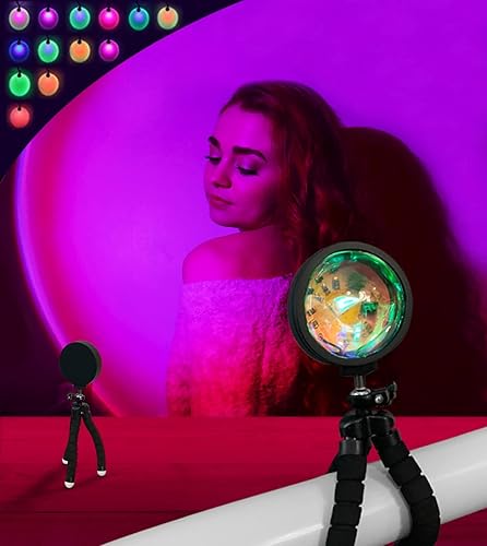 Proyector de lámpara de atardecer, 16 colores, lámpara de luz solar, luz de puesta de sol, lámpara de puesta de sol de varios colores, lámpara de