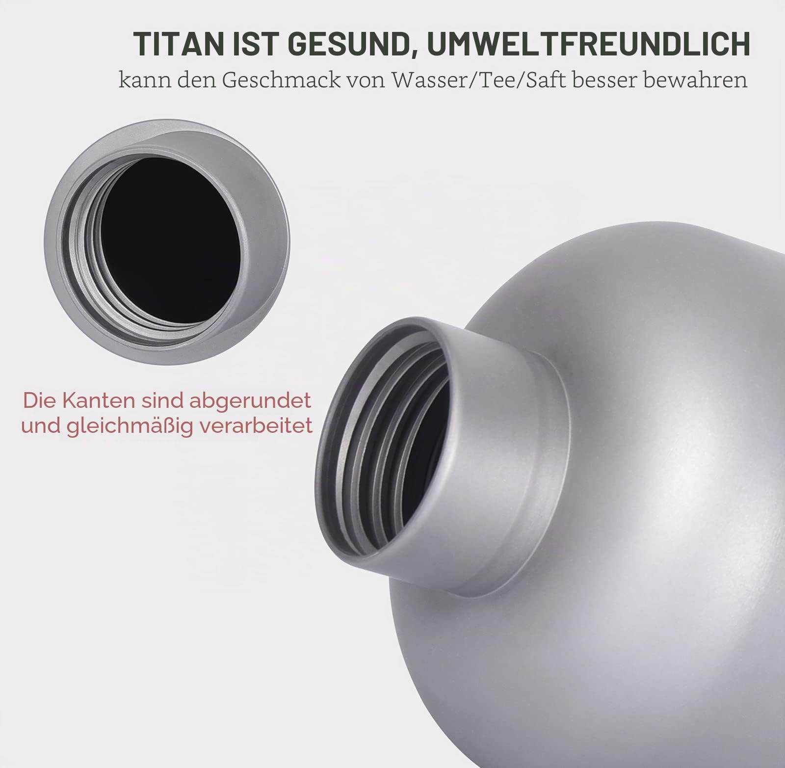 iBasingo 400ml Titanflasche Camping Tragbare Wasserkrug Outdoor Großmund Kantine Sport Trinkflasche mit auslaufsicherem Deckel Water Bottle für Wandern Klettern Laufen Täglich Verwendet Ti3001D