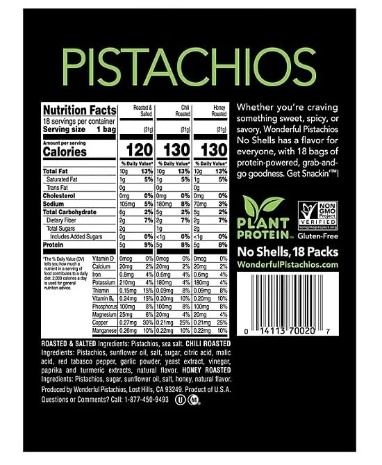 Roasted Salted Pistachios (Pack of 1, No Shells Variety Pack Pistachios, 0.75 oz., 18 pk.). Goeshard