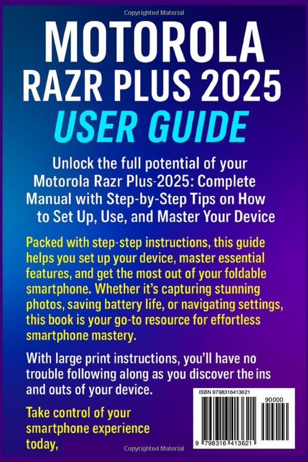 Motorola Razr Plus 2025 User Guide Back Cover with ISBN