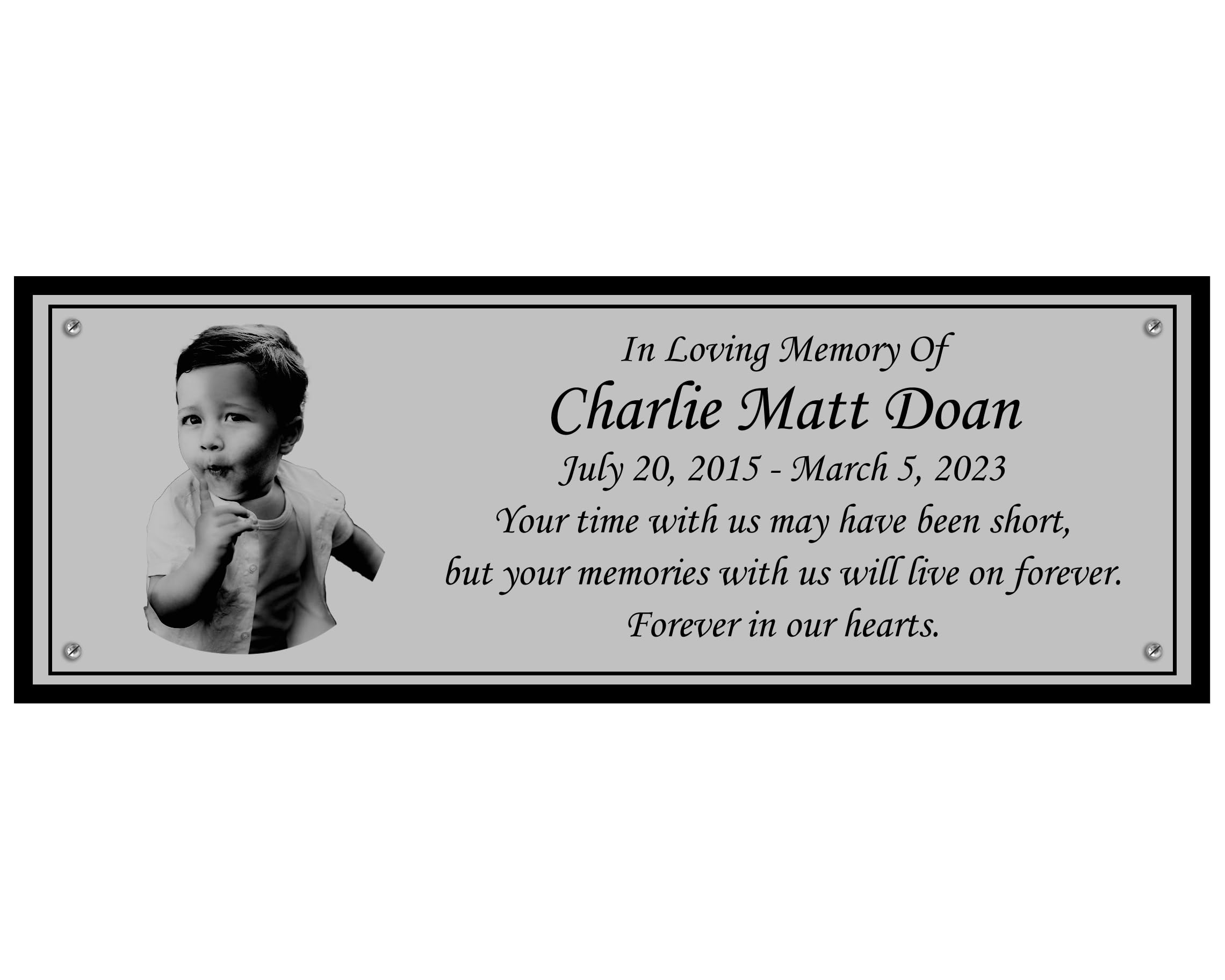 Photo Memorial Bench Plate, Personalized Plaque, Door Name Plate, Building Sign, Engraved Tree Plaque, Multiple Sizes and Colors (Silver)