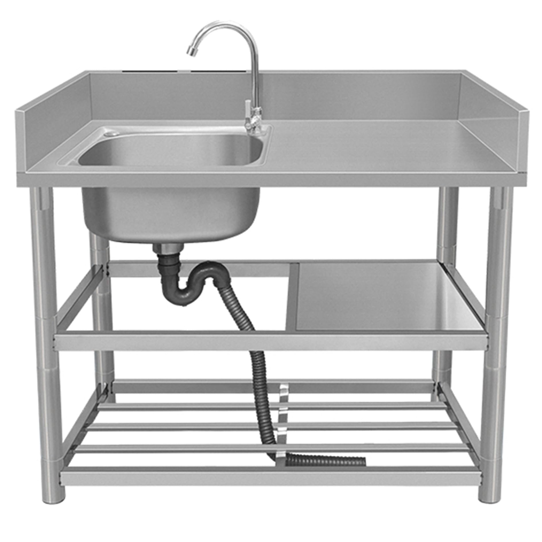 Edelstahl Spültisch Gastro 1 Becken Outdoor Spüle Küche Mobiles Waschbecken mit Armatur Freistehende Spülbecken Kitchen Sink Arbeitsplatte Ausgussbecken für Außen Werkstatt Pantryküche Camping Garten(