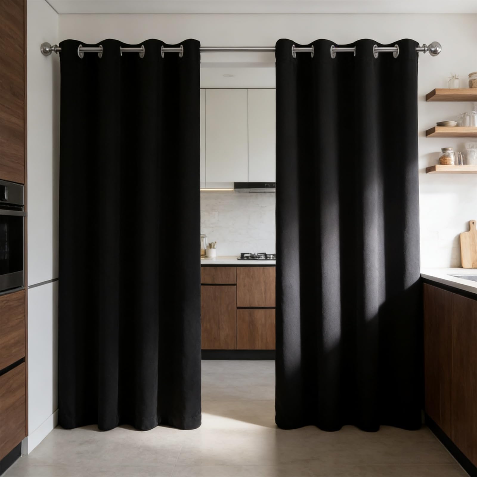 Rideau Occultant 180 x 200 cm Bloquer Lumiere, Anti Chaleur, Thermique Isolant, Anti Froid, Chaleur UV Bruit Rideaux Fenêtre Opaques pour Coucher, Vitrage des Balcons, Noir