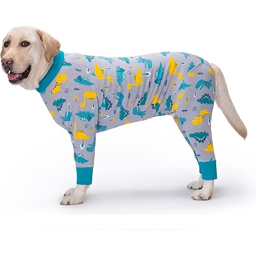 Dog Recovery Suit After Surgery Soft Long Sleeve Dog Neuter Shirt Cone Alternatives, Prevent Licking Dog Surgical Onesies for Large Medium Dog Shedding Suit (X-Large (Pack of 1), Dinosaur)