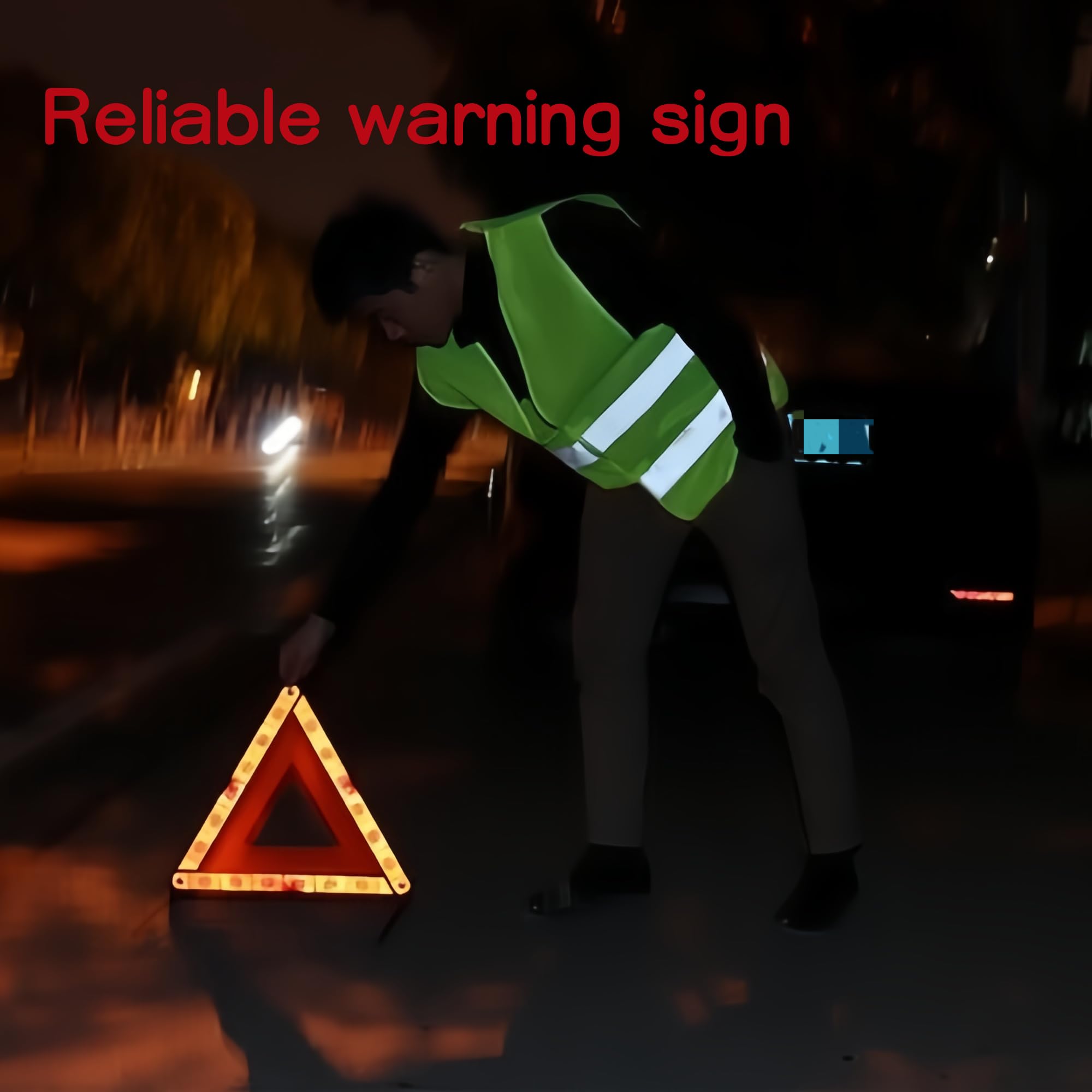 Triangle 6 en 1 et Gilet Jaune pour Voiture, Triangle de Voiture, Triangle de signalisation réfléchissant 360 degrés, Gilet de signalisation, Triangle Pliable