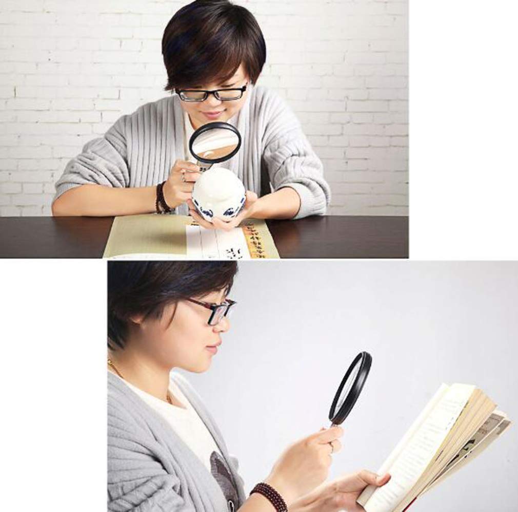 Lupa de Mano con luz LED, Lente acrílica 3X 6X, Lupa portátil iluminada para Leer Libros, periódicos, observar Insectos y Otras aficiones, Ciencia (Negra)