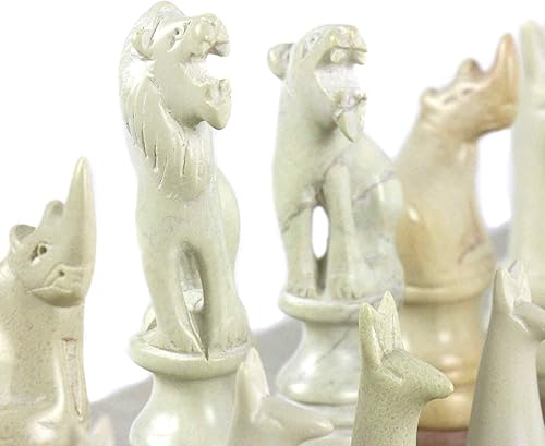 Miniatura 4 de Global Crafts Juego de ajedrez de animales y tablero de esteatita tallada a mano de 15 pulgadas (Kenia)