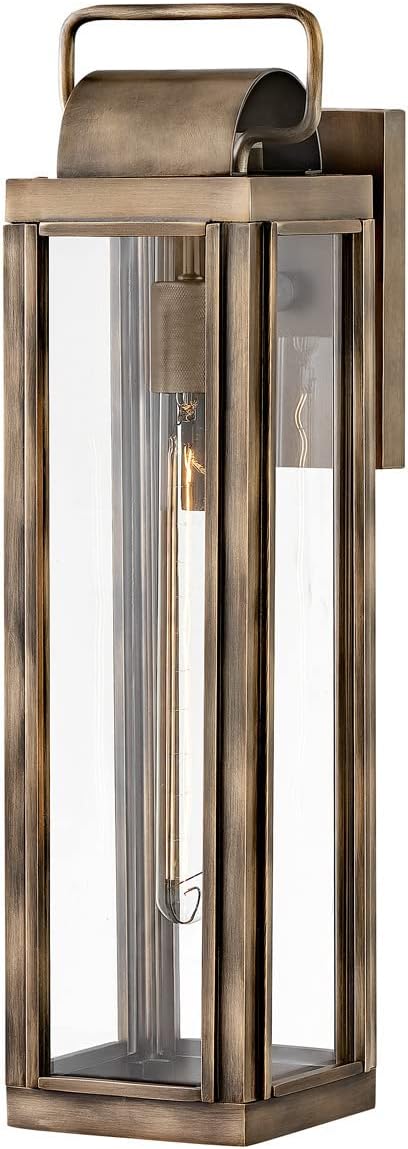 Hinkley Sag Harbor Single Light Wall Mount Outdoor Lantern – Heritage Collection, Traditional, Aluminum, Clear Glass – Black with Burnished Transitional Accents