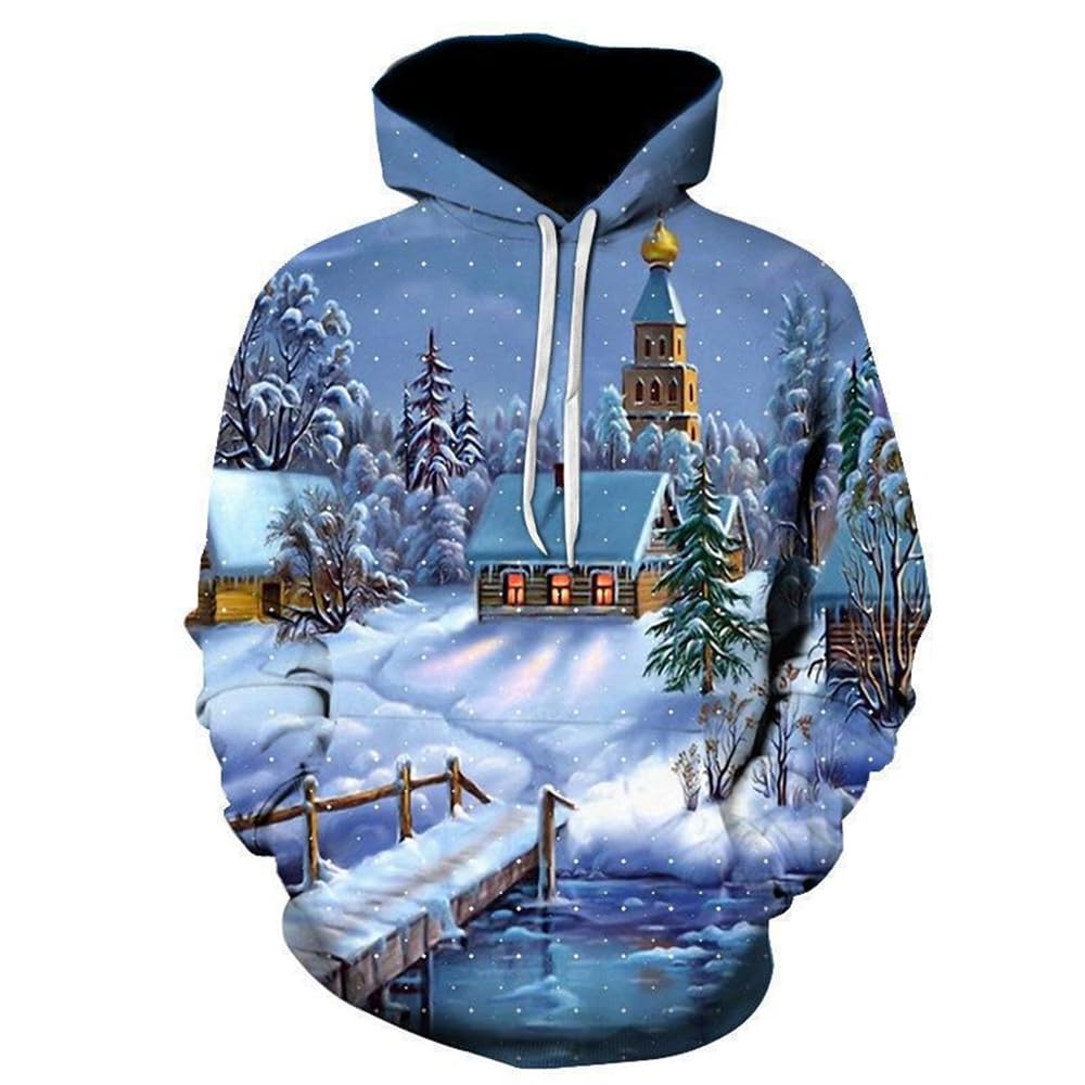 Men Basic Pullover 3D Christmas Series Print Men Long Sleeve Sweatshirt Casual Slim Fit Men Hooded Pullover Urban Party All-Match Pair Outfit