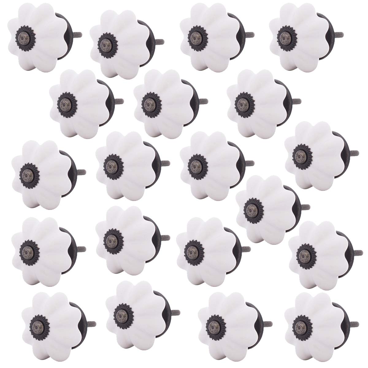 Knober Gałki meblowe ceramika biała porcelana 40 mm styl dworkowy Shabby-Chic gałka do szafy uchwyt drzwi (02. biały antyczny 20 sztuk)