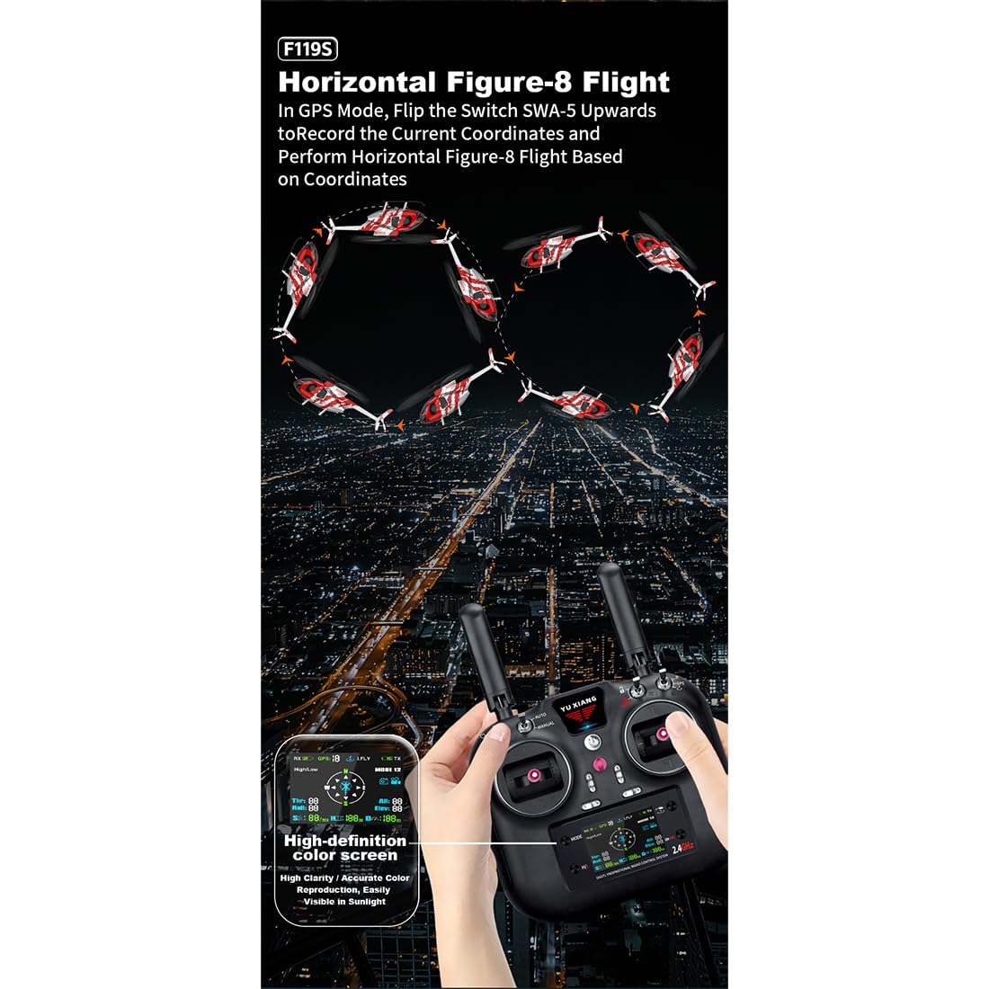 F119S MD500 RC elicottero, 1:16 2.4GHz 9CH Flybarless modello con GPS, LiDAR, rotore flybarless e modalità di volo 6G/3D, regalo per adulti, RTF