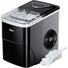 Silonn Ice Maker Countertop, 9 Cubes Ready in 6 Mins 26lbs in 24Hrs, Self-Cleaning Ice Machine with Ice Scoop and Basket, 2 Sizes of Bullet Ice for Home Kitchen Office Bar Party, Black