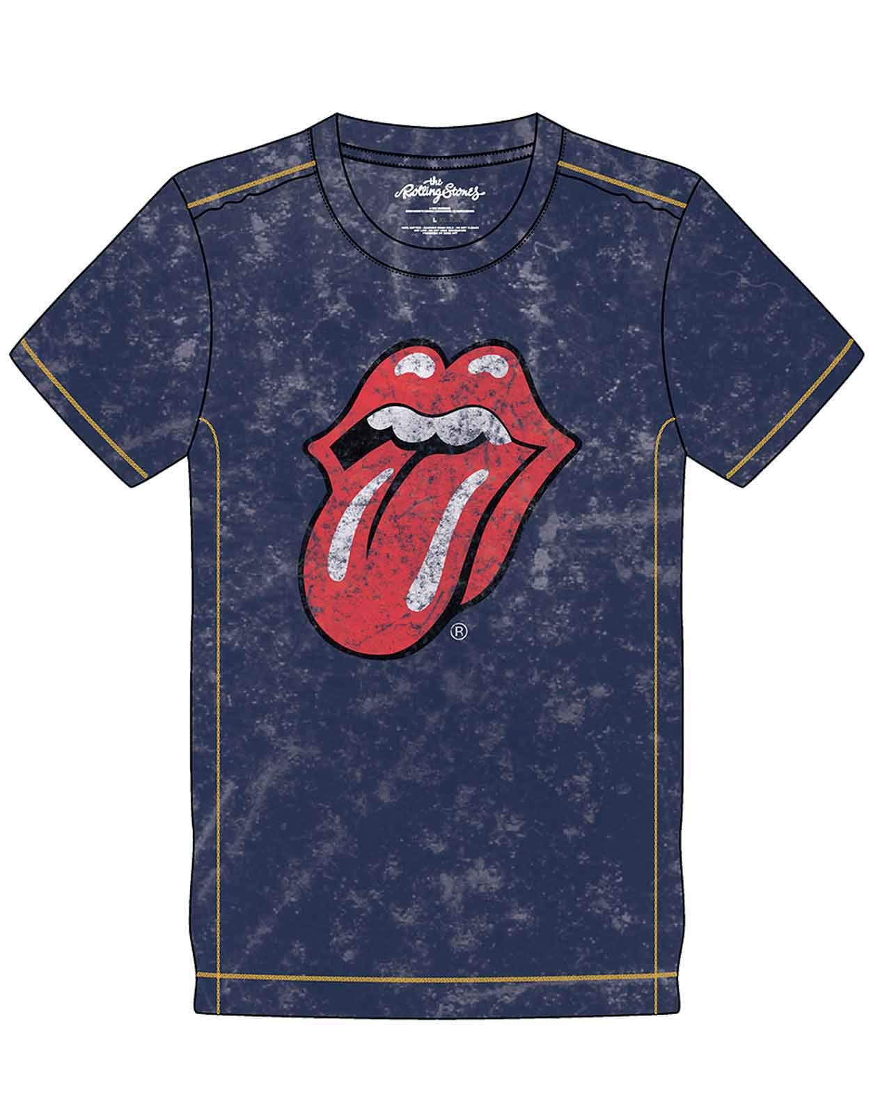 Rolling Stones The T Shirt Classic Tongue Logo Official Mens Blue Snow Wash XL