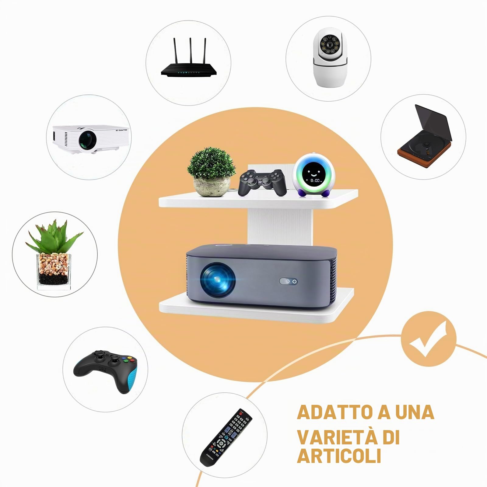 BiJun Mensole TV sospese da parete, Mobile TV sospeso sotto proiettore, Mensola altoparlante supporto da parete, Supporto media per intrattenimento, Porta router DVD, per PS4/Decoder via cavo/Lettori