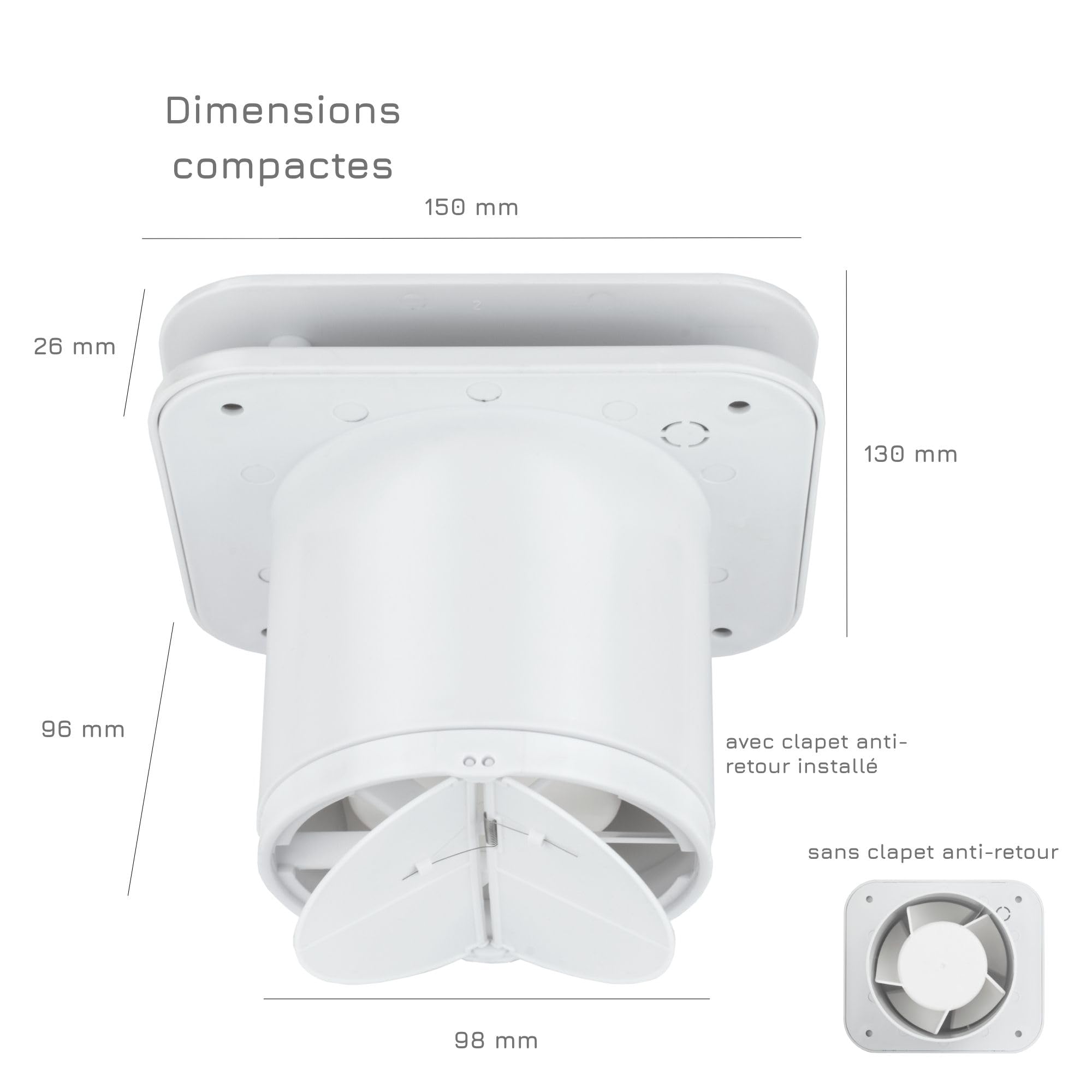 Turbionaire Trend 100 PWM Ventilateur de salle de bain, Capteur de présence, Blanc mate, 100 mm, 35 Pa, Clapet anti-retour, Silencieux, IPX4, Contre l'Humidité et la Moisissure