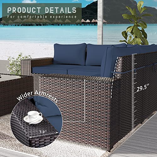 Image of 13 PCS Outdoor Patio Furniture Set,Outdoor Sectional Furniture with 43 inch 55000 BTU Gas Propane Fire Pit Table,All Weather PE Rattan Wicker Patio Conversation Set,Navy Blue