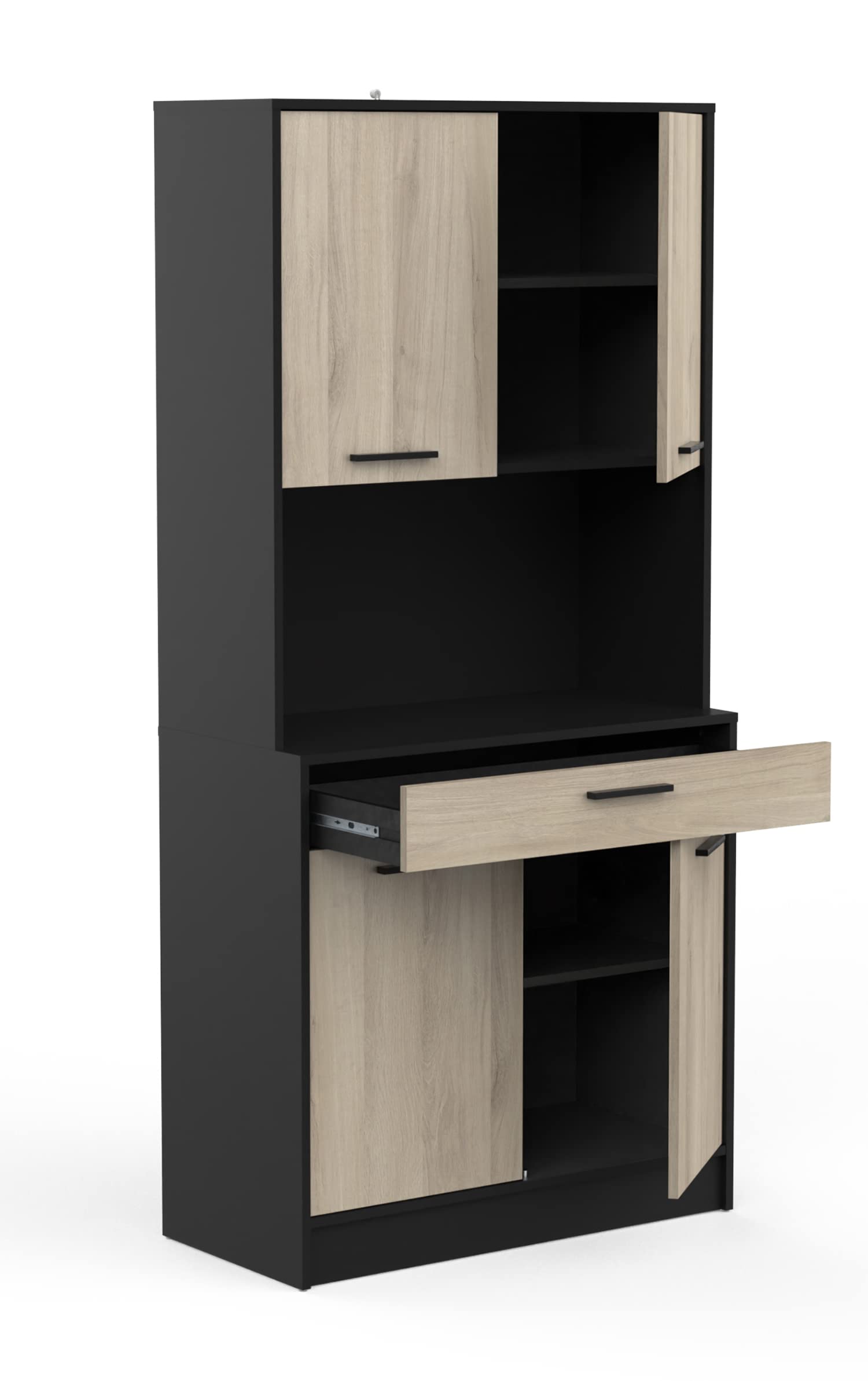 PEGANE Buffet de Cuisine Coloris chêne kronberg, Noir Mat - Longueur 83,3 x Hauteur 176,1 x Profondeur 40 cm