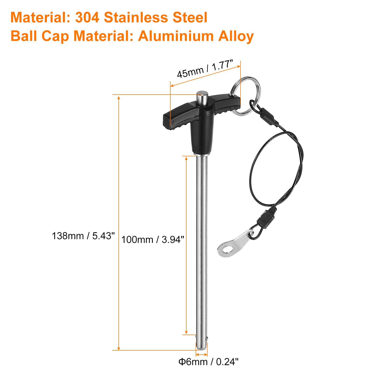 QUARKZMAN 2pz Pin di Blocco a Maniglia a T, Lunghezza di Utilizzo 6mm x 100mm in Acciaio Inossidabile Pin di Rilascio Rapido a Pulsante