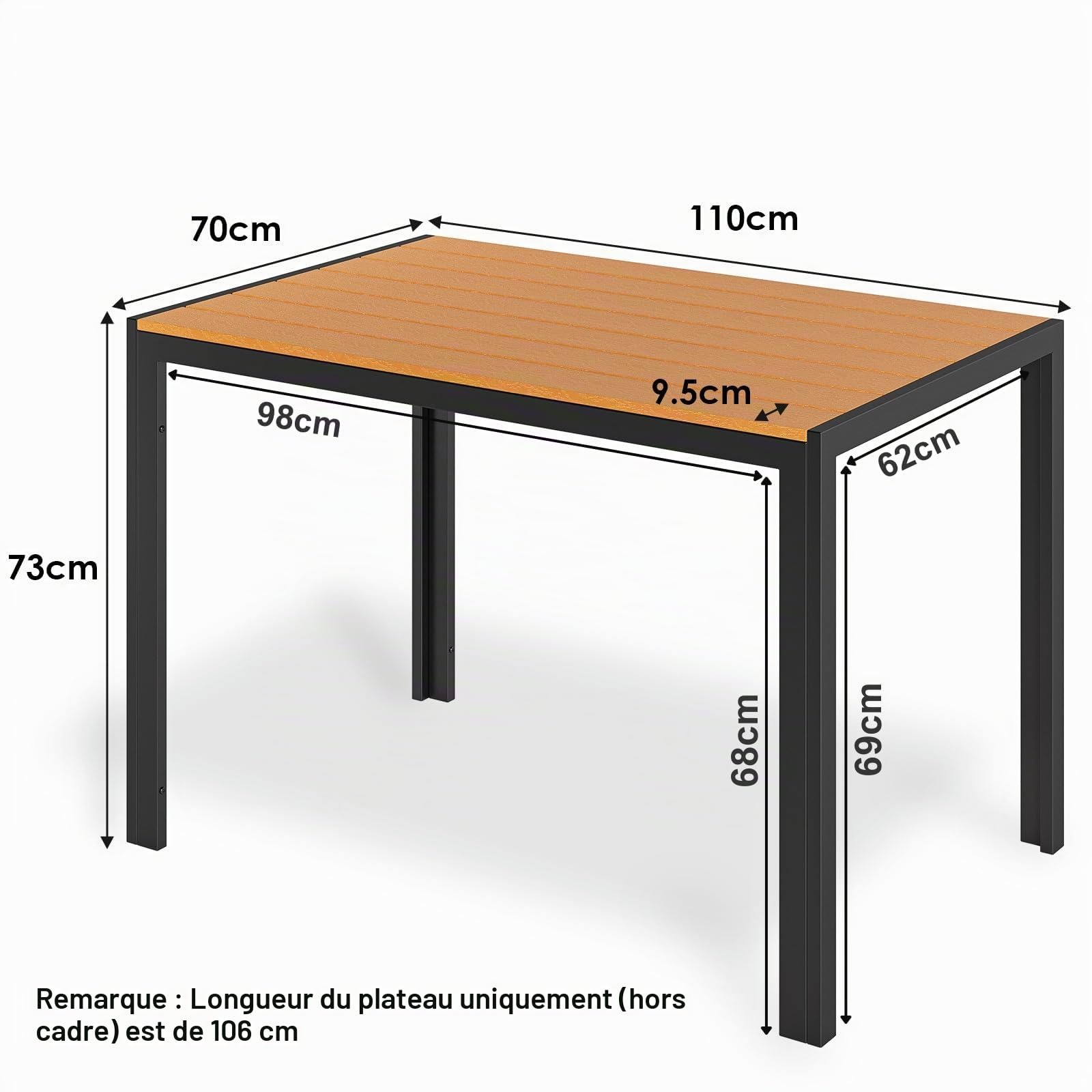 LIFERUN Table de Jardin 110x70 cm WPC pour 4-6 Personnes avec Cadre en Aluminium Brun Teck