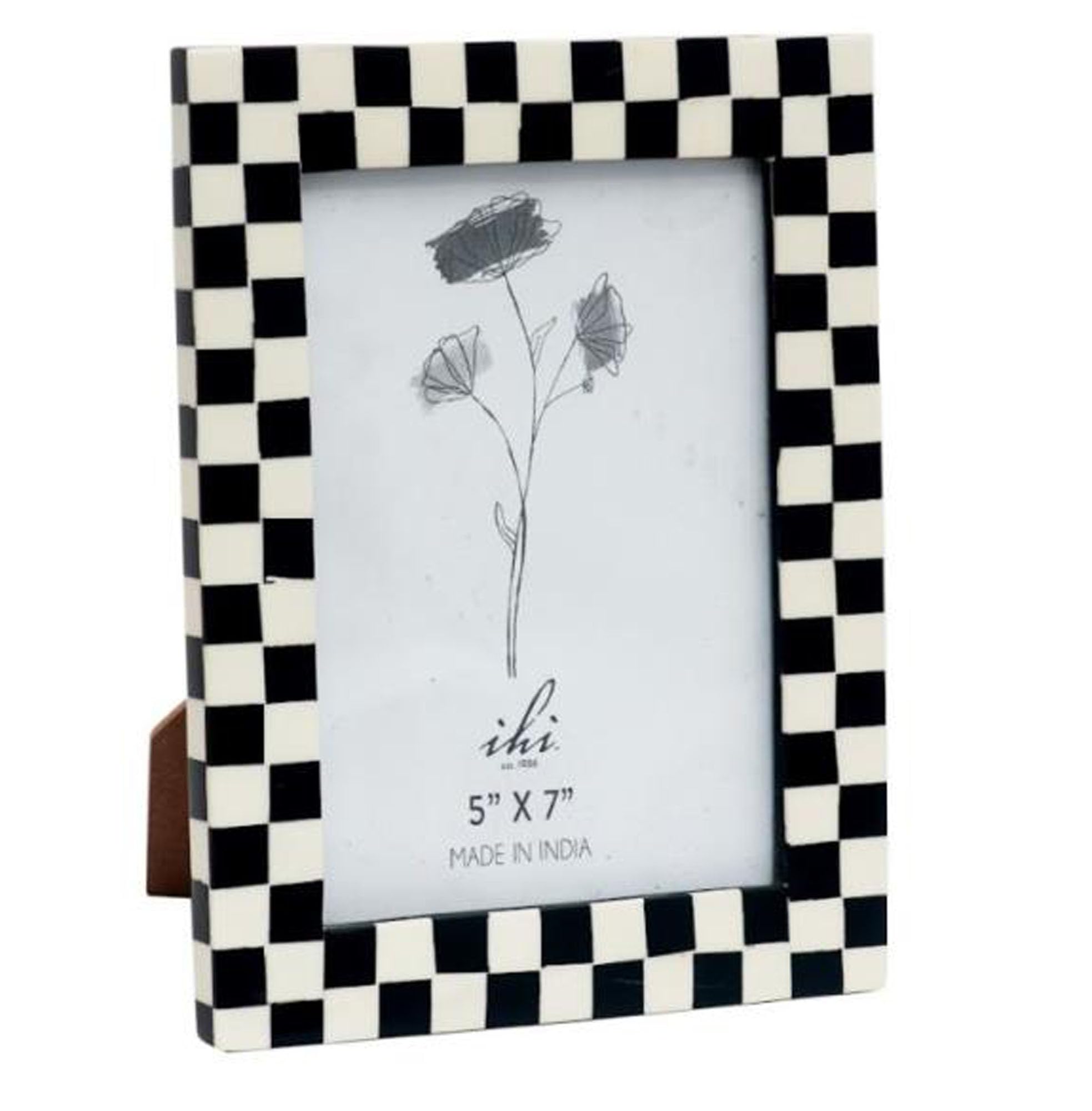 IHI EST. 1986 Black and White Checkered Photo Frame, 5 x 7 Inch Picture Frame with Checkerboard Mosaic Design, Decorative Tabletop Frame for Home Office Décor, Modern Photo Display