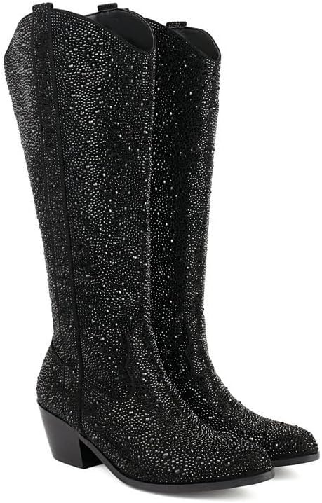 Women's Rhinestone Boots Wide Calf Cowgirl Western Mid Pointed... - Picture 17 of 30