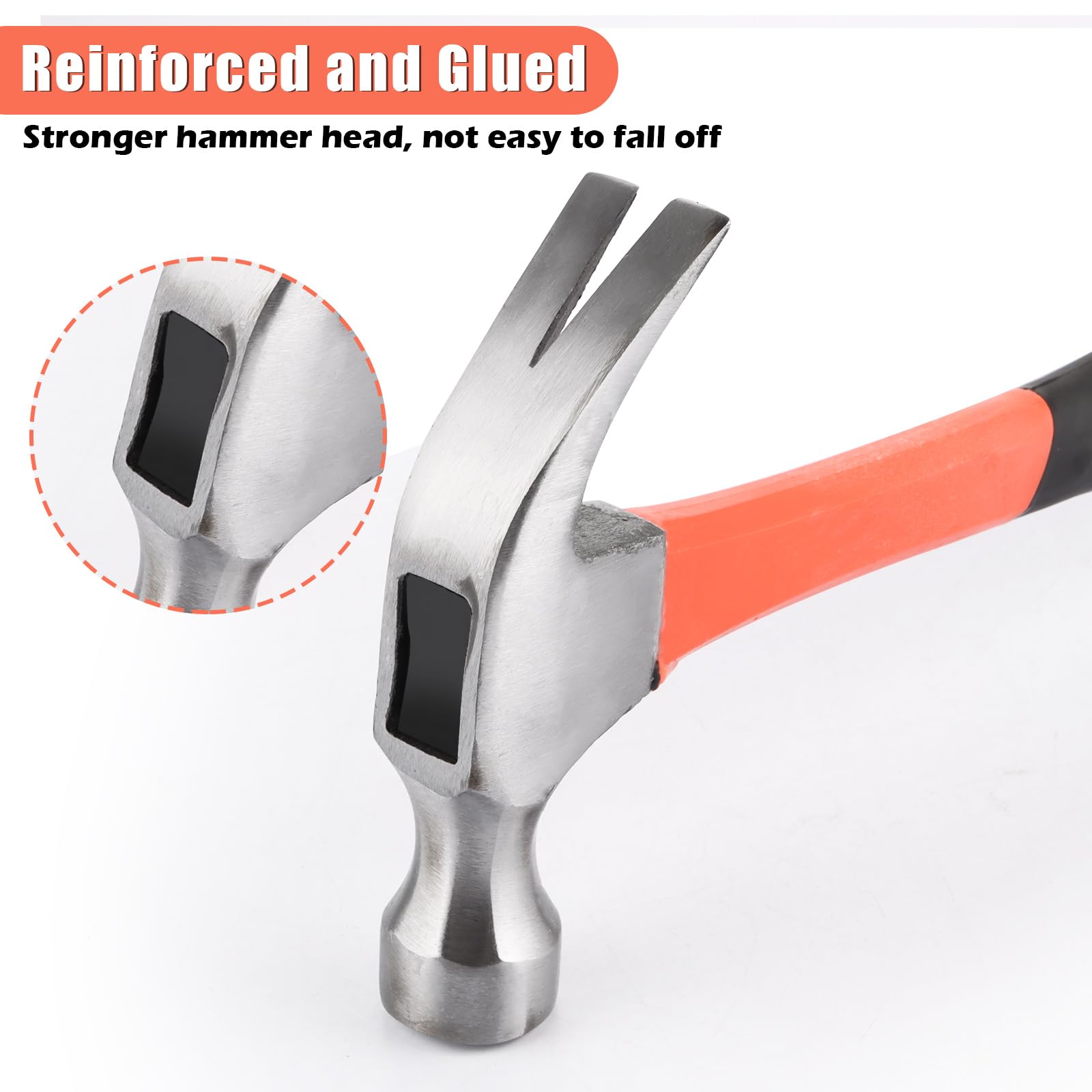 GBACHOOSE 3 Pcs Claw Hammer 17oz, Carbon Steel Hammer with Comfort Grip, One-Piece Rip Claw Hammer for Pulling Nails, Wood Working - Image 3