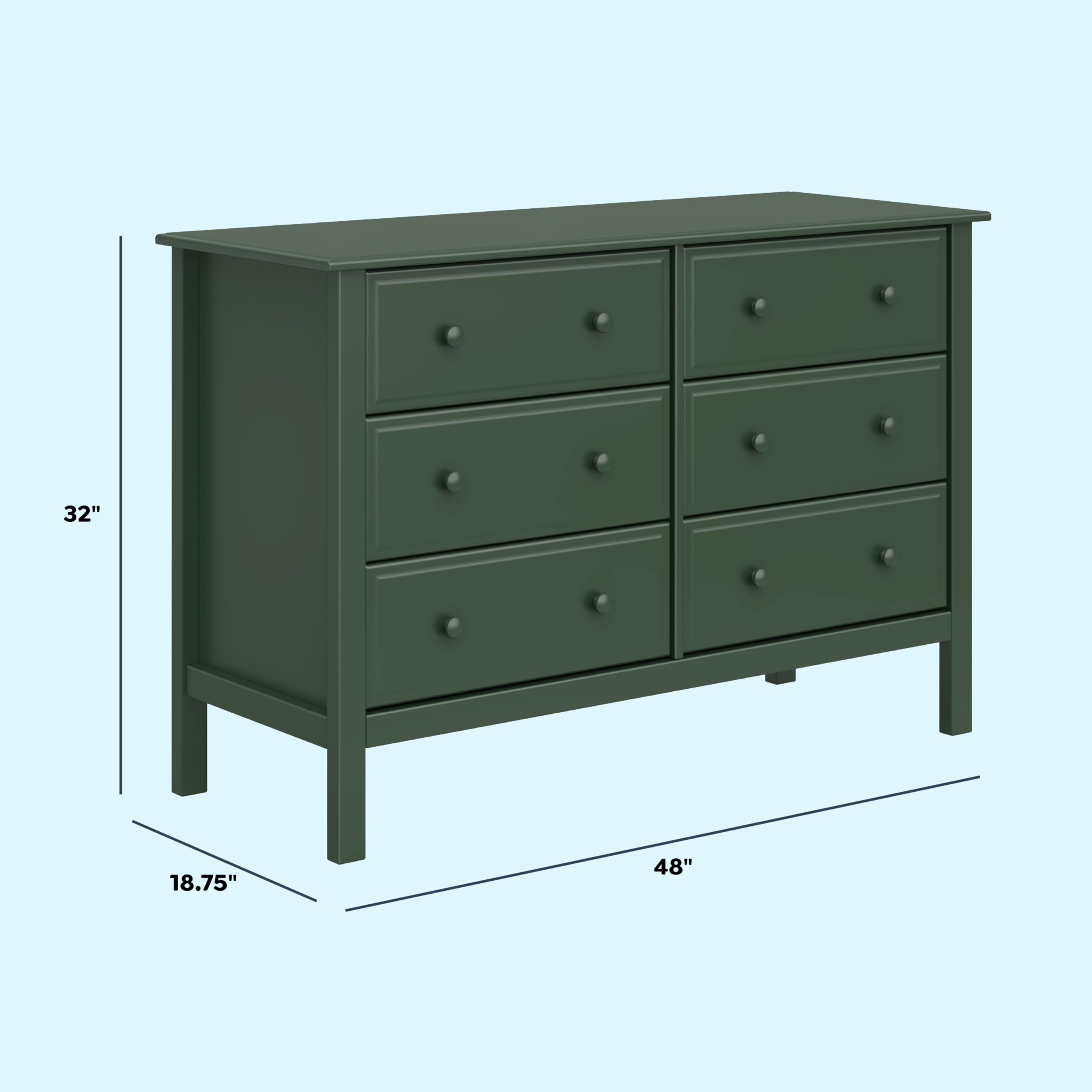 Jayden 6-Drawer Double Wide Dresser with 9 inch Drawer Extension in Forest Green Greenguard Gold Certified | Double Dresser w 6 Spacious Drawers for Nursery - Extra-Deep Drawer Extension - Sm product thumbnail 4