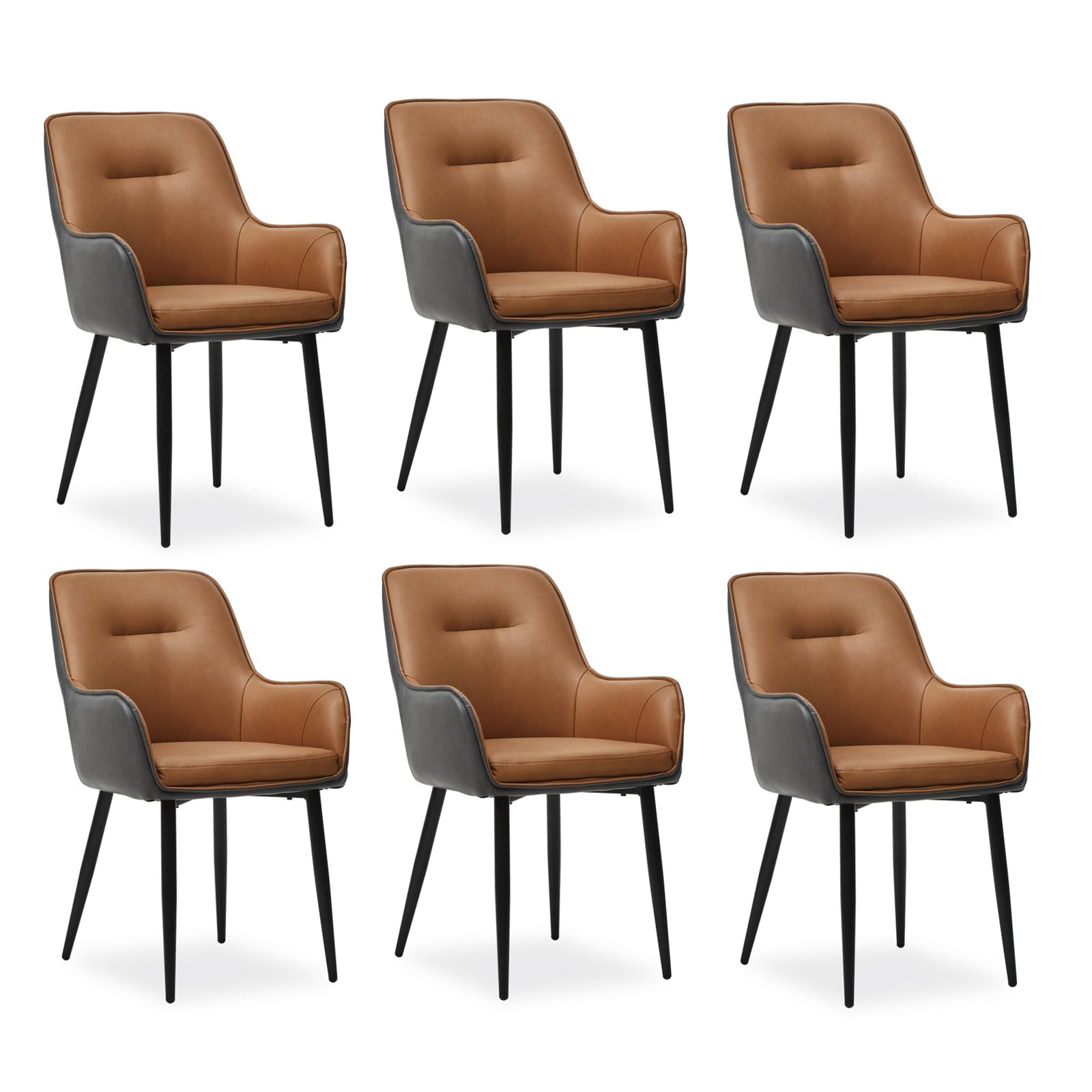 CLIPOP Juego de 6 sillas de comedor con reposabrazos de piel sintética acolchada, silla de cocina, silla de comedor, silla de comedor, silla de salón o salón, sillas de recepción para comedor y