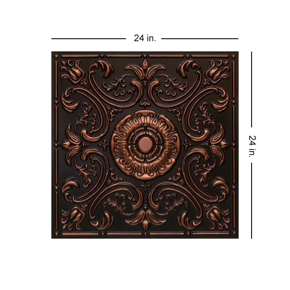 From Plain To Beautiful In Hours 511 Venice PVC 2' x 2' Lay-in or Glue-up Ceiling Tile (Covers / 300 sq.ft), Antique Copper, 75 Piece