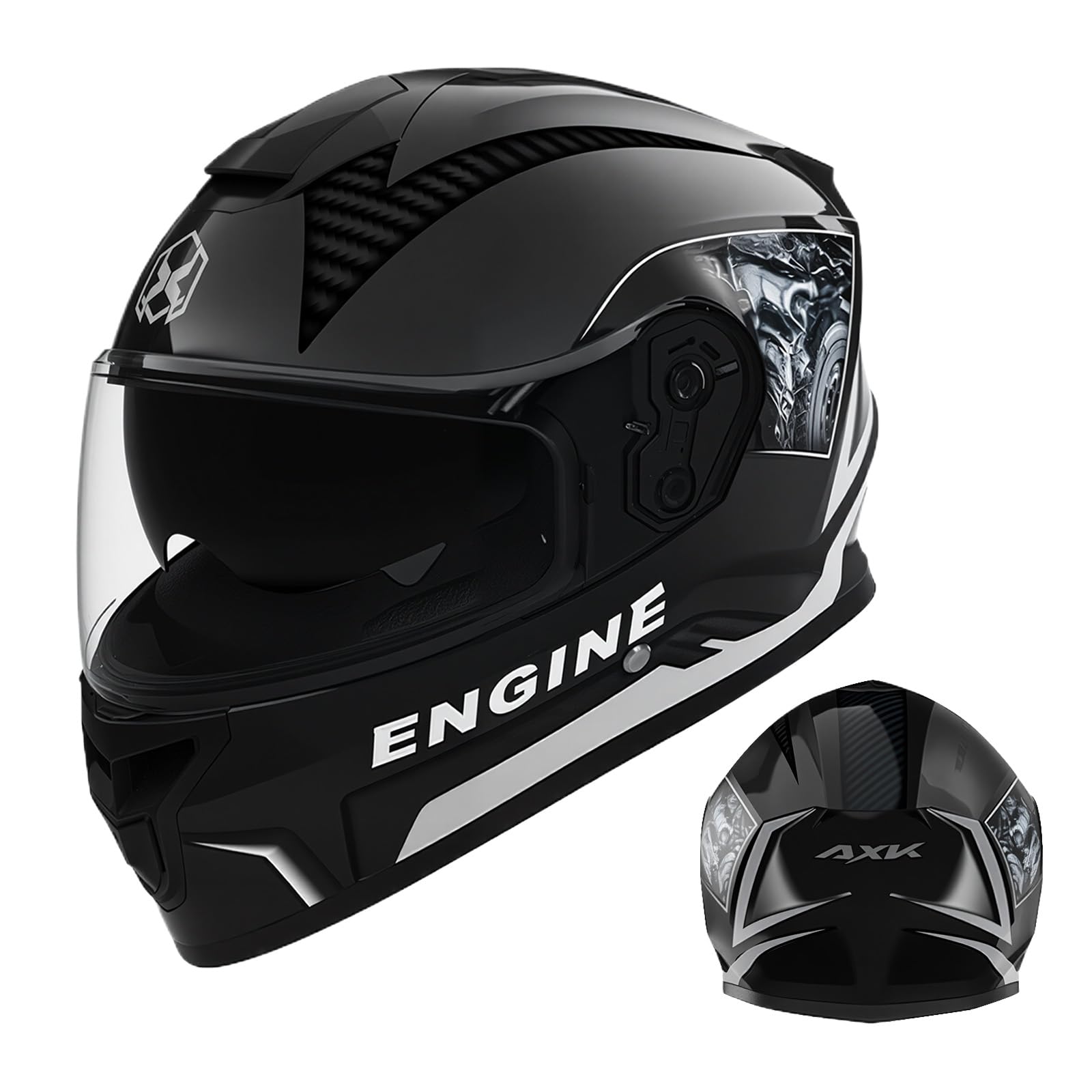 Jaffiust Full Face Motorcycle Helmet Motorbike Racing Street Bike Helmets for Adults w/ HD Dual Mirror Black-2