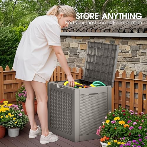Bifanuo Outdoor Storage Box, 35 Gallon Deck Boxes Waterproof, Resin Storage Cabinet Multi Functional Storage Bench For Gardening Tools, Pool Supplies, Patio Furniture, Lockable — view 4
