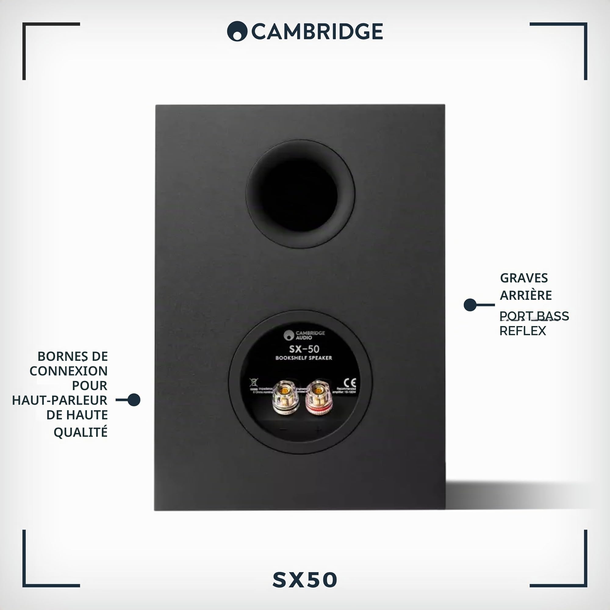 Cambridge Audio Paire d'enceintes compactes passives pour bibliothèque HiFi ou Home Cinéma optimisées pour Une réponse en fréquence Fluide et Uniforme Noir Mat SX50