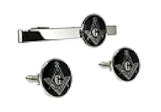 Masonic Freemason Square Compass Tie Clip Cufflinks TieBar Accessory Set
