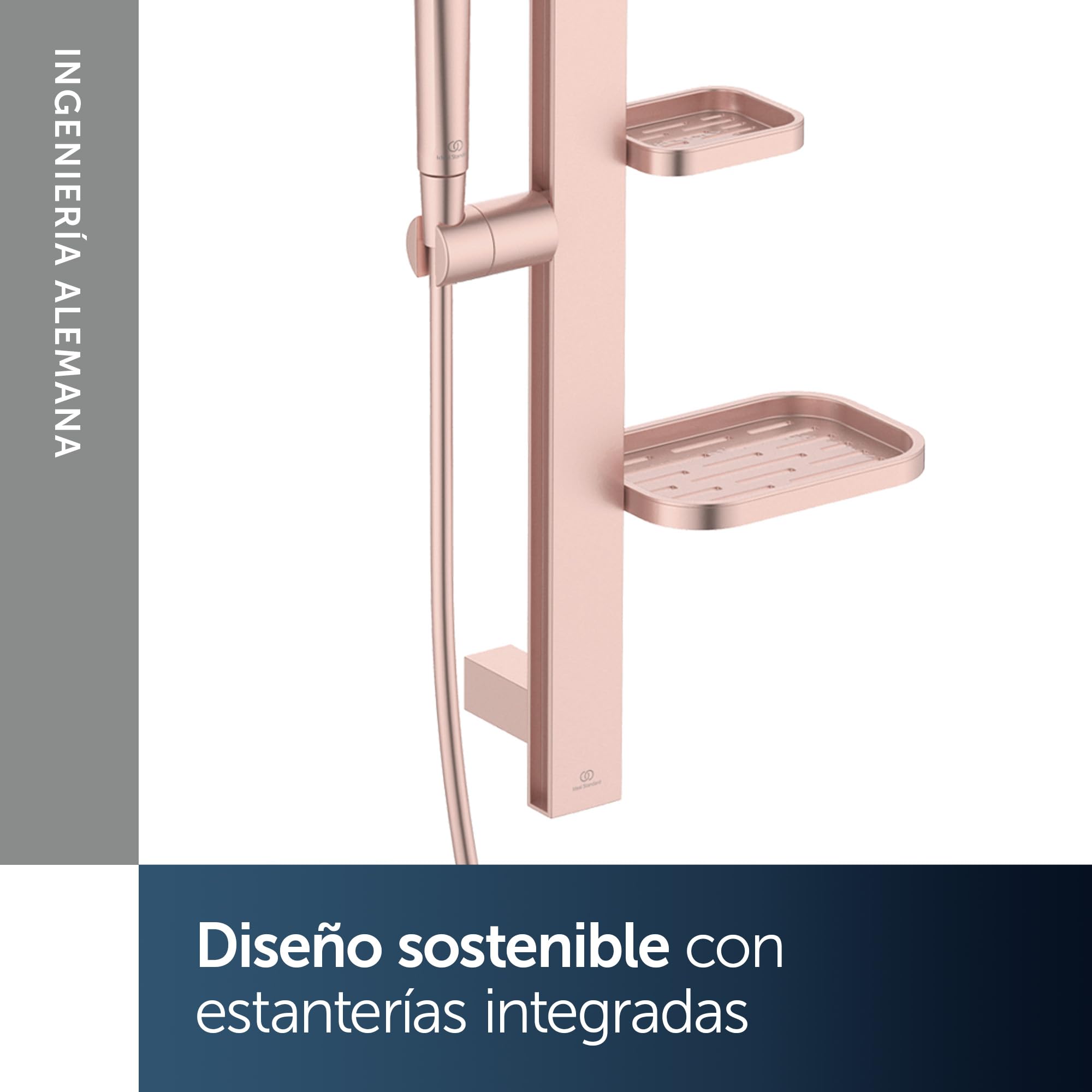 Ideal Standard Idealrain Alu+ Kit de ducha con barra, Cabezal de ducha con ahorro de agua, dos tipos de chorro (SilkRain y Rain) y bandejas ajustables – Rosa (349x157x600 mm)